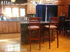 Finished faux stone kitchen island design.