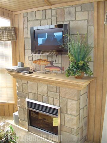 Castle Rock panels in Summer Tan used to surround a fireplace and back wall.