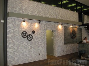 A Victorian inspired clock & industrial gear motif add unique touches to the accent wall.