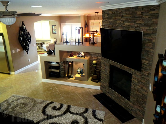 Fireplace and shelving unit resurfaced with Wellington Drystack Panels