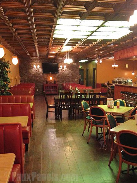Lee and Shelia's rustic decor ideas for the restaurant were realized easily with faux stacked stone.