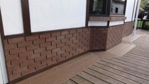 Cutting and mitering panels to the correct angles is far easier than attempting it with real brick.