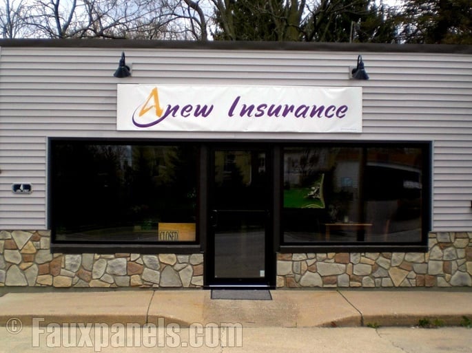 This insurance company gets a nice facelift with artificial Fieldstone panels.