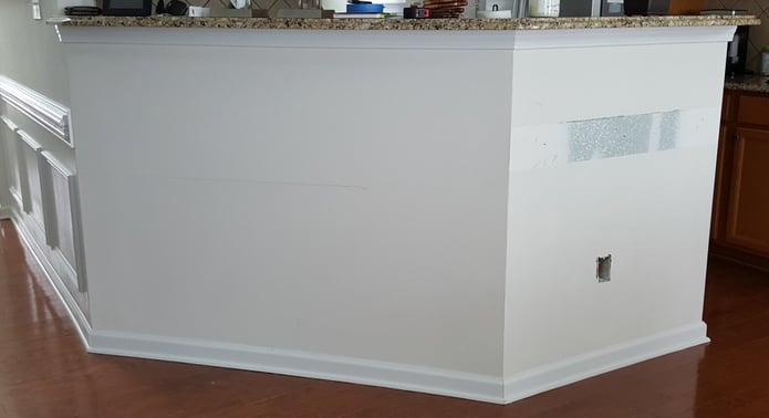 Before - this breakfast bar was made from regular framed drywall.