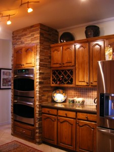 Kitchen remodeling with faux stone panels