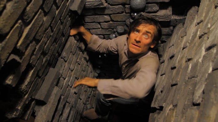 Movie set design: A mock chimney interior built with faux brick panels