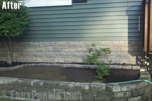 Home foundation covered in Cut Granite panels.