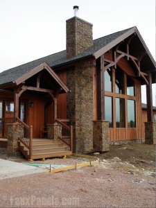 The carlton fieldstone fake panels give the chimney and columns on this home a beautiful look.
