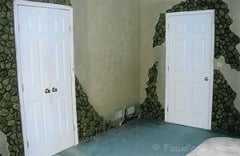 Master bedroom design with rock veneer paneling