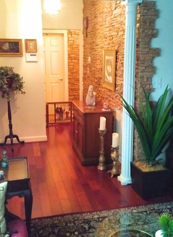 Greg's hallway accent wall is a spectacular way to greet new arrivals.