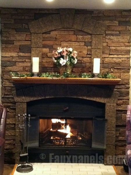 Fireplace with keystone and trim block accents