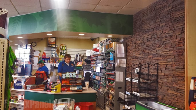 Norwich Colorado Stacked Stone panels give convenience stores an inviting feel.