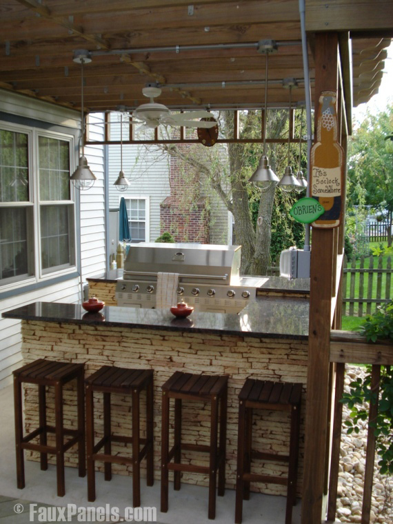 Artificial stacked stone panels help create stunning outdoor bar designs.
