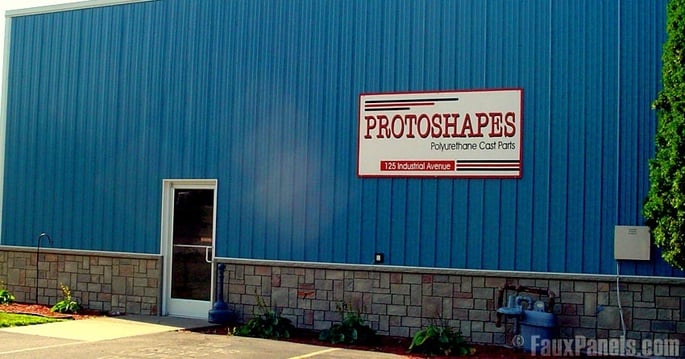 Even warehouse exteriors get added appeal with fake stone panels.