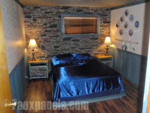 Stacked stone walls like this one are great for any bedroom remodel.
