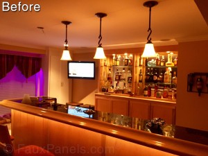 Scott's home bar before his faux stone panel installation.