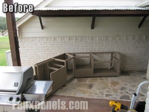 Outdoor patio kitchen being built