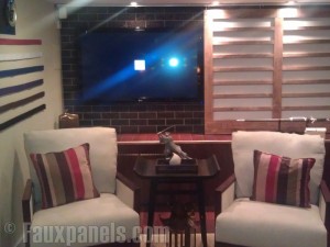 Martial arts-themed decorations give this basement man cave a touch of Asian flair.