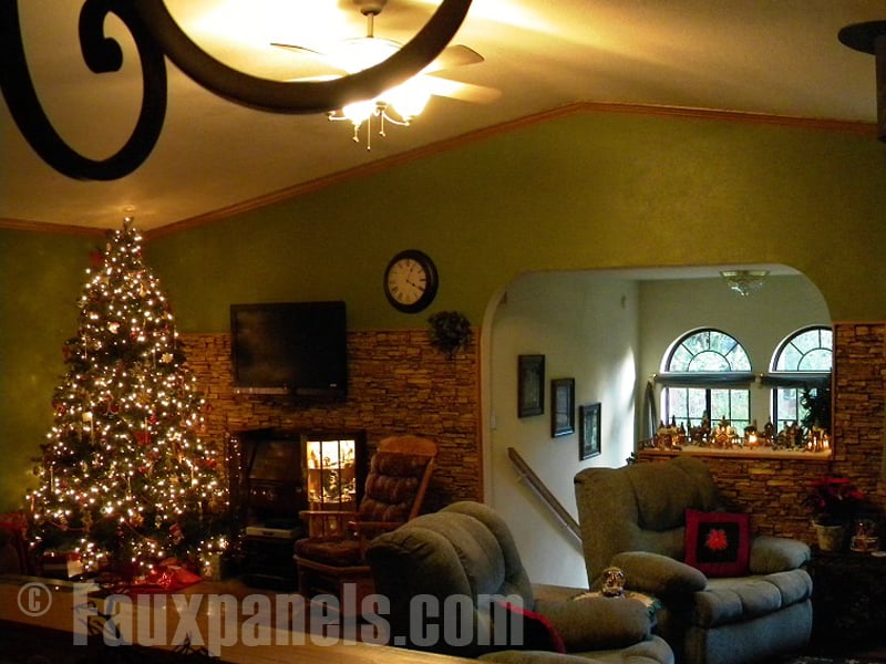 Norwich Kentucky Dry Stack artificial panels in Golden Wheat color add a cozy feel this living room
