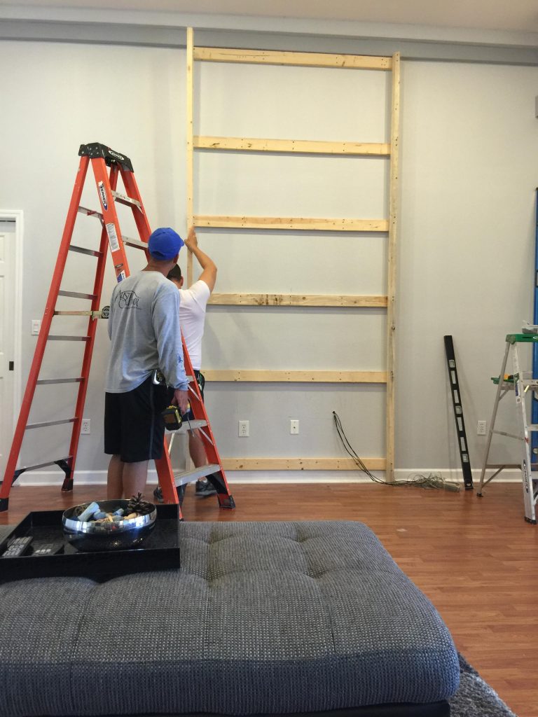 Before photo: Framing the lounge fireplace.
